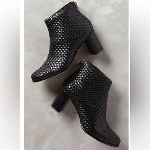 Anthropologie Guillermina 8 woven ALL LEATHER booties